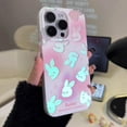 thumbnail image 6 of Pink Holographic Bunny Phone Case for iPhone 13 Pro, Cute Flower Laser Korean Cartoon Rabbit Case for Women Girls, 6 of 12