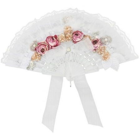 

European Wedding Party Bridal Fan Decorative Bride Hand Lace Fan Exquisite Folding Fan With Pearl Decor
