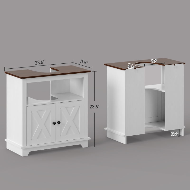 Alvantor Under Sink Bathroom Storage Cabinet with Double Doors & Adjustable Shelf 23.6"W x 11.8"D x 23.6"H White