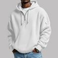 thumbnail image 7 of Men's Thermal Hoodie Long Sleeve Solid Drawstring Pullover Top with Pockets White S, 7 of 7