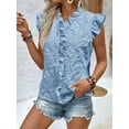 thumbnail image 5 of Women'S Tank Pullover Ruffle Jacquard Short Sleeve Blouse Elegant Casual Summer Top Light Blue L, 5 of 9
