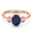 thumbnail image 3 of Gem Stone King 2.30 Ct Oval Blue Sapphire Pink Lab Grown Diamond 18K Rose Gold Plated Silver Ring, 3 of 6