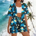 thumbnail image 3 of Costeam Womens Floral Print Two Piece Short Sleeve Open Front Shirt Short Set Self Fabric Drawstring Elastic Waist Shorts No Pockets Lightweight Flowey Vacation Casual Outfit, 3 of 7