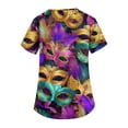 thumbnail image 5 of Lumtrix Mardi Gras Scrub Tops Women Holiday Mask Print Plus Size Short Sleeve V Neck Nursing Uniform with Pockets Side Slit Shirt Light Purple 5XL, 5 of 5