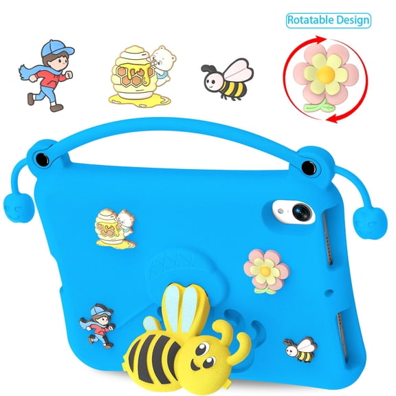 Dteck Kids Case for iPad Mini 7 (A17 Pro) 2024 / iPad Mini 6 2021, EVA Foam Rugged Handle Stand Kids Friendly Anti-Slip Grip Protective Case, Blue