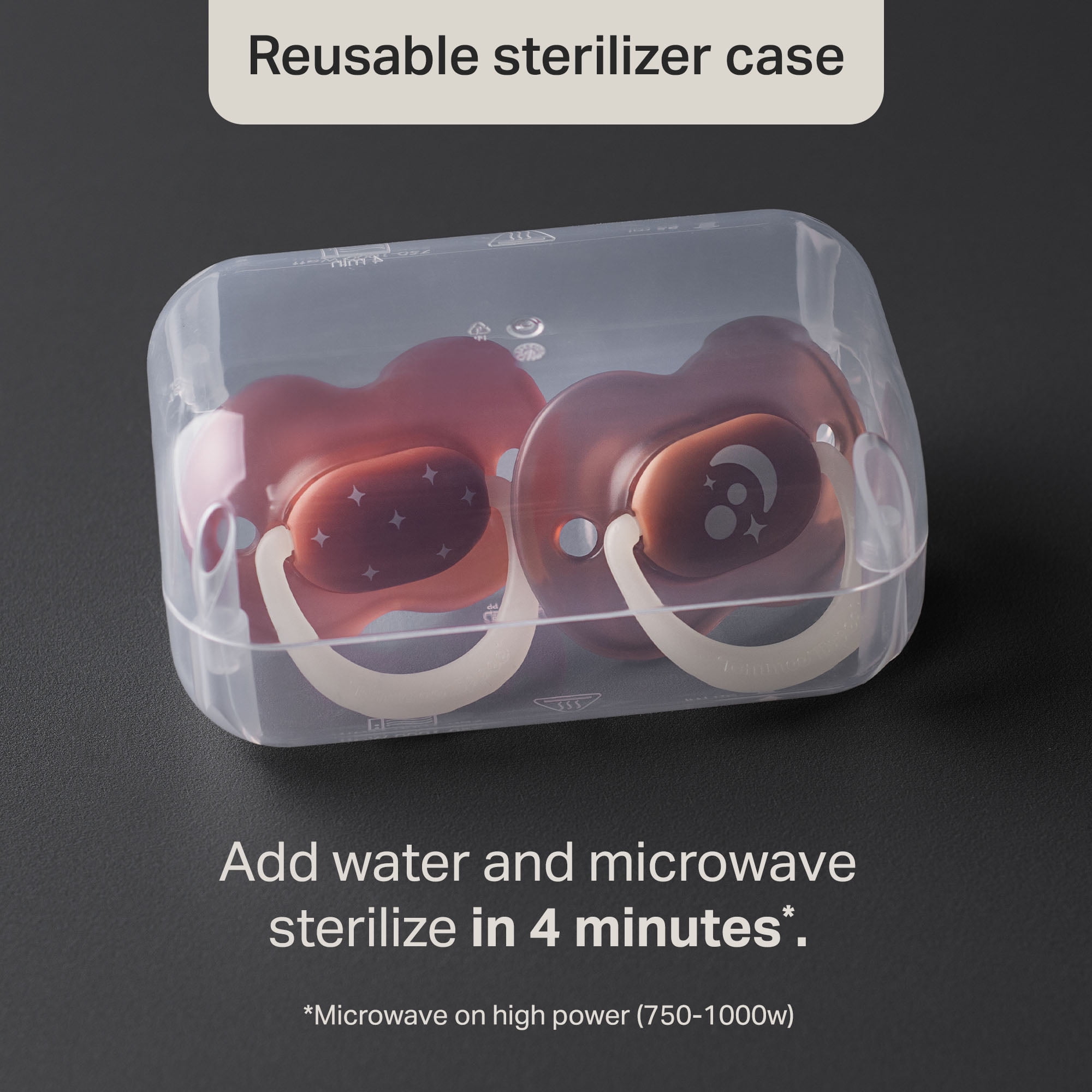 Tommee Tippee NightGlow Pacifier, 18-36 Months, 2 Pack, Glow in the dark, Reusable sterilizer case, 100% BPA Free, Forest Floor and Midnight Sky