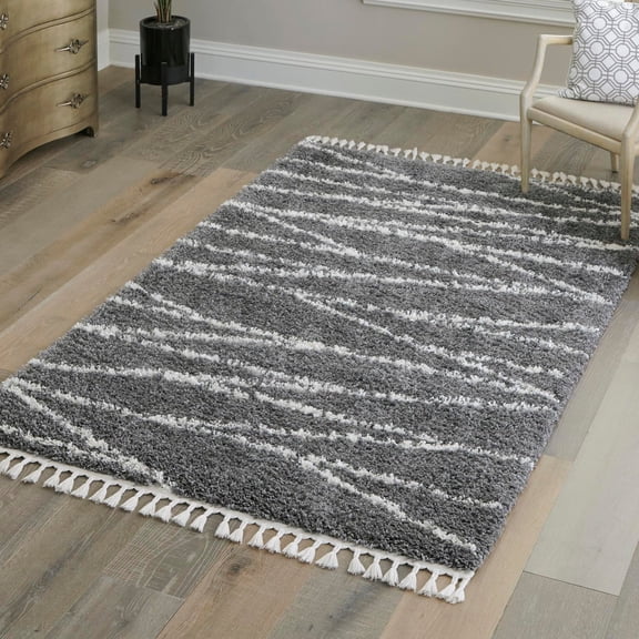 Unique Loom Serenity Shag Collection Area Rug - Castries (7' 10" x 10' Rectangle Gray/Ivory)