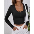 thumbnail image 6 of ANRABESS Women's Long Sleeve Shirts Fall Henley Top Soft Ribbed Knit Button Up Slim Fitted T-Shirts Layering Basic Tee Trendy Casual Going Out Fall Outfits Fashion Clothing Black Medium, 6 of 9