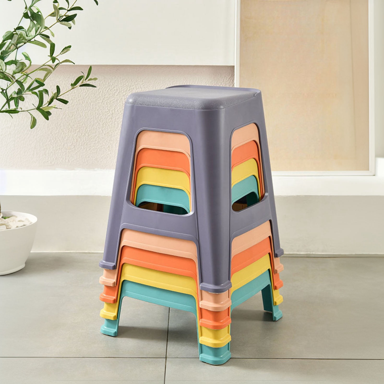 PORKISS 10 Pack Stackable Stools, 18.5 Inch Plastic Classroom Stools, Colorful Nesting Backless Stools for Flexible Seating, School, Home, Office, No Assembly, 350 lbs