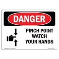 thumbnail image 1 of SignMission OS-DS-A-1824-L-1530 18 x 24 in. OSHA Danger Sign - Pinch Point Watch Your Hands, 1 of 1