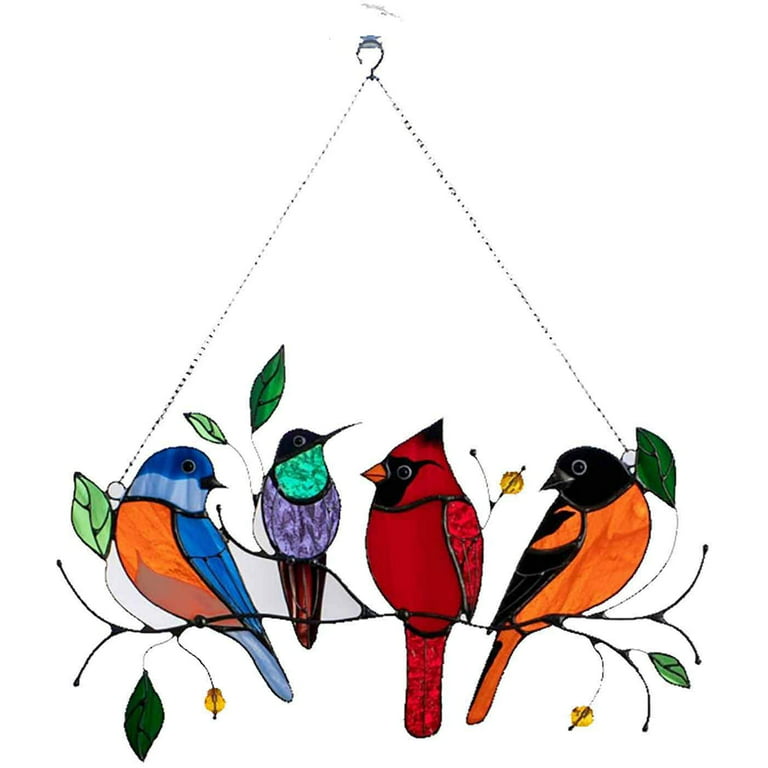 Multicolor Birds on a Wire High Stained Glass, New Suncatcher Bird for  Window Series Window Hangings Large Panel Ornaments ​Pendant Home  Decoration Gifts for Bird Lover (4 Birds) 