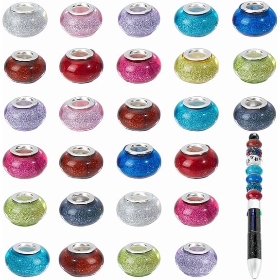 100 Pcs Large Hole Beads for Pens Focal Beads 14 mm European Beads for Beadable Pens Resin Spacer Beads for Snake Chain Bracelet Jewelry Making Multi-color