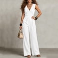 thumbnail image 4 of Lenpel Jumpsuits for Women Fashion Pleated V Neck Sleeveless Rompers Solid Color Dressy Casual Wide Leg Jumpsuits(White,X-Large), 4 of 7