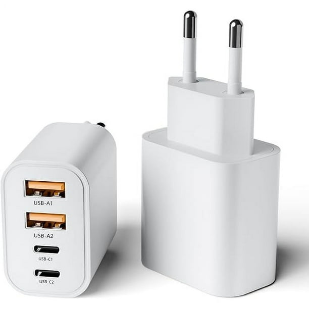 wonima02 40W European Charger Travel Plug Adapter, 2Pack European USB C Charger, 4-Port Fast PD 3.0 Block Power Adapter Compatible with iPhone 16/15/14/13/12/11/Pro/Pro Max, for Samsung Galaxy S24-S20