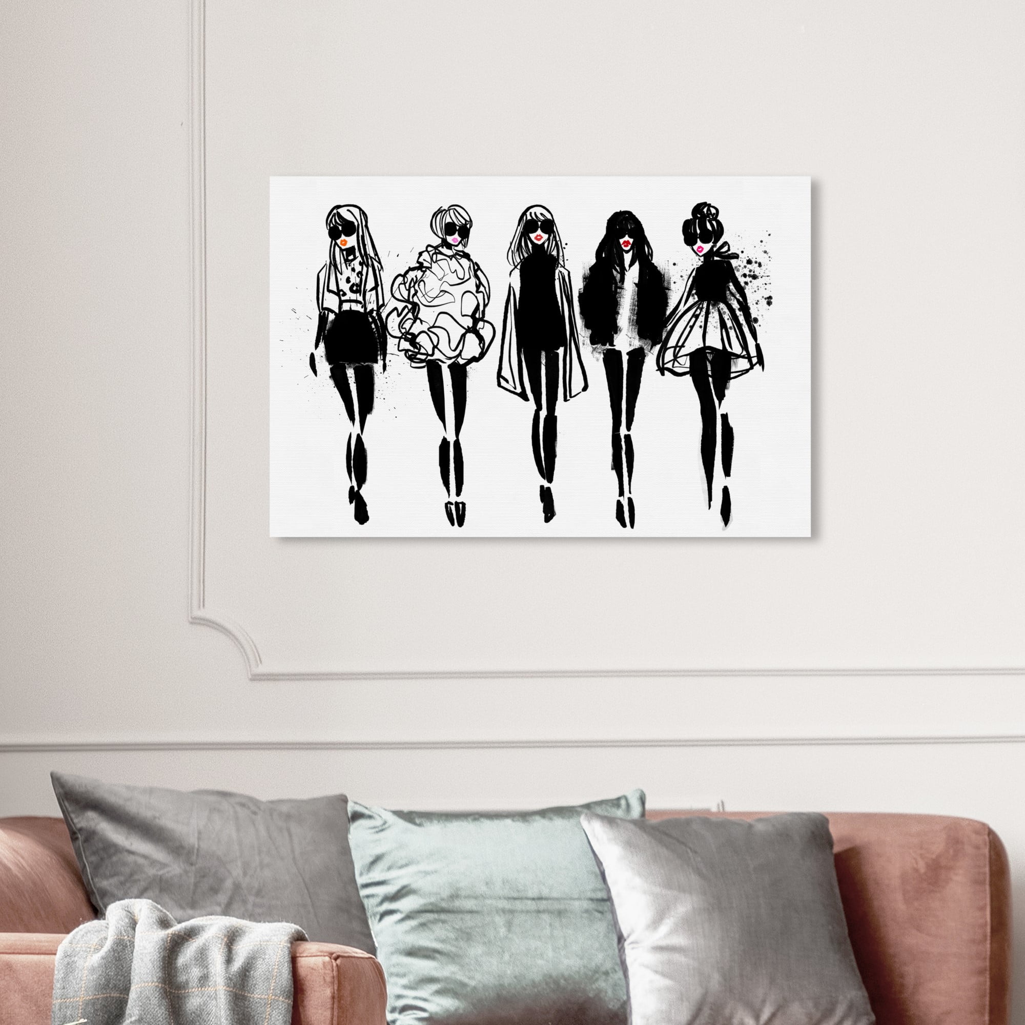 Wynwood Studio 'Girl Line Up' Fashion and Glam Wall Art Canvas Print -  Black, White, 36 x 24 