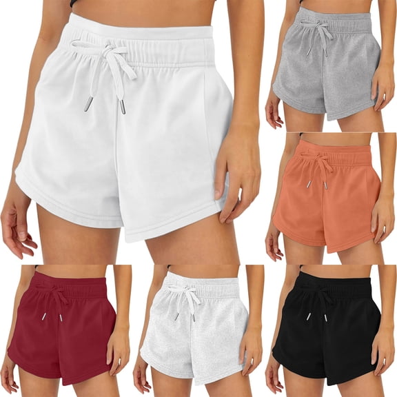 YVNAURA Women's High Waisted Athletic Shorts with Pockets, 2026 Summer Elastic Waist Quick Dry Running Shorts for Women, Loose Fit Stretchy Gym Workout Shorts for Outdoor Sports,Light Ashy,L