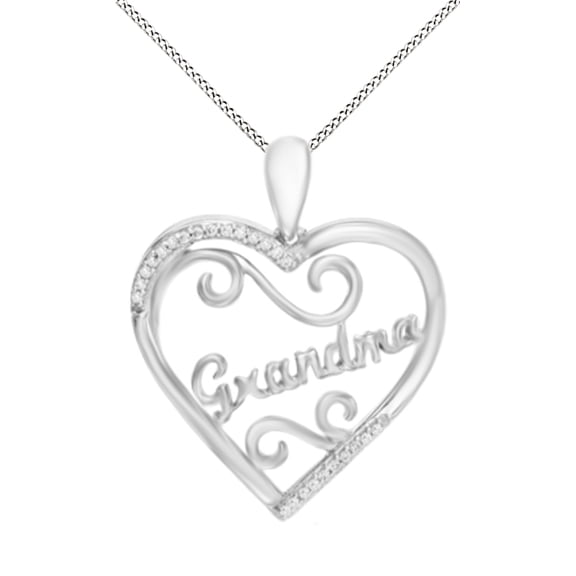 AFFY White Natural Diamond Accent "Grandma" Heart Pendant Necklace in 14K White Gold over Silver