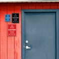 thumbnail image 5 of Signs ByLITA Portrait Round Caution: Access Door May Be Hot Door or Wall Sign Easy Installation | Health And Safety | Building And Danger Sign (Black) - Small, 5 of 9
