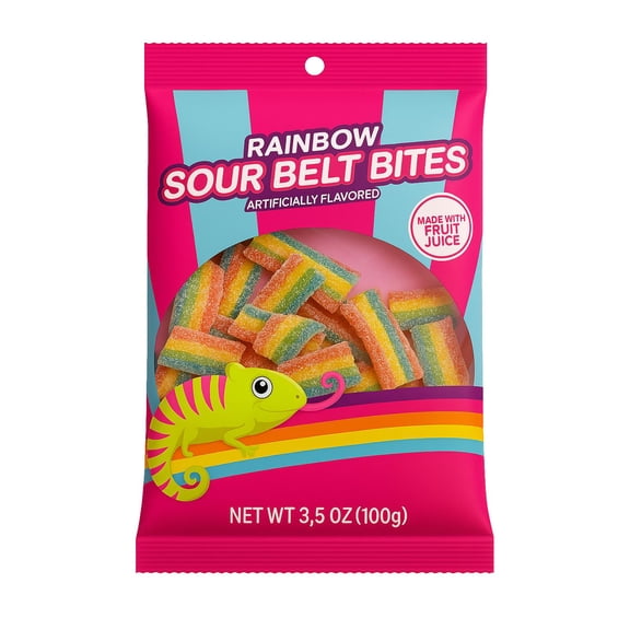 Rainbow Sour Chewy Fruit Flavored Belt Bites 3.5 oz Bag