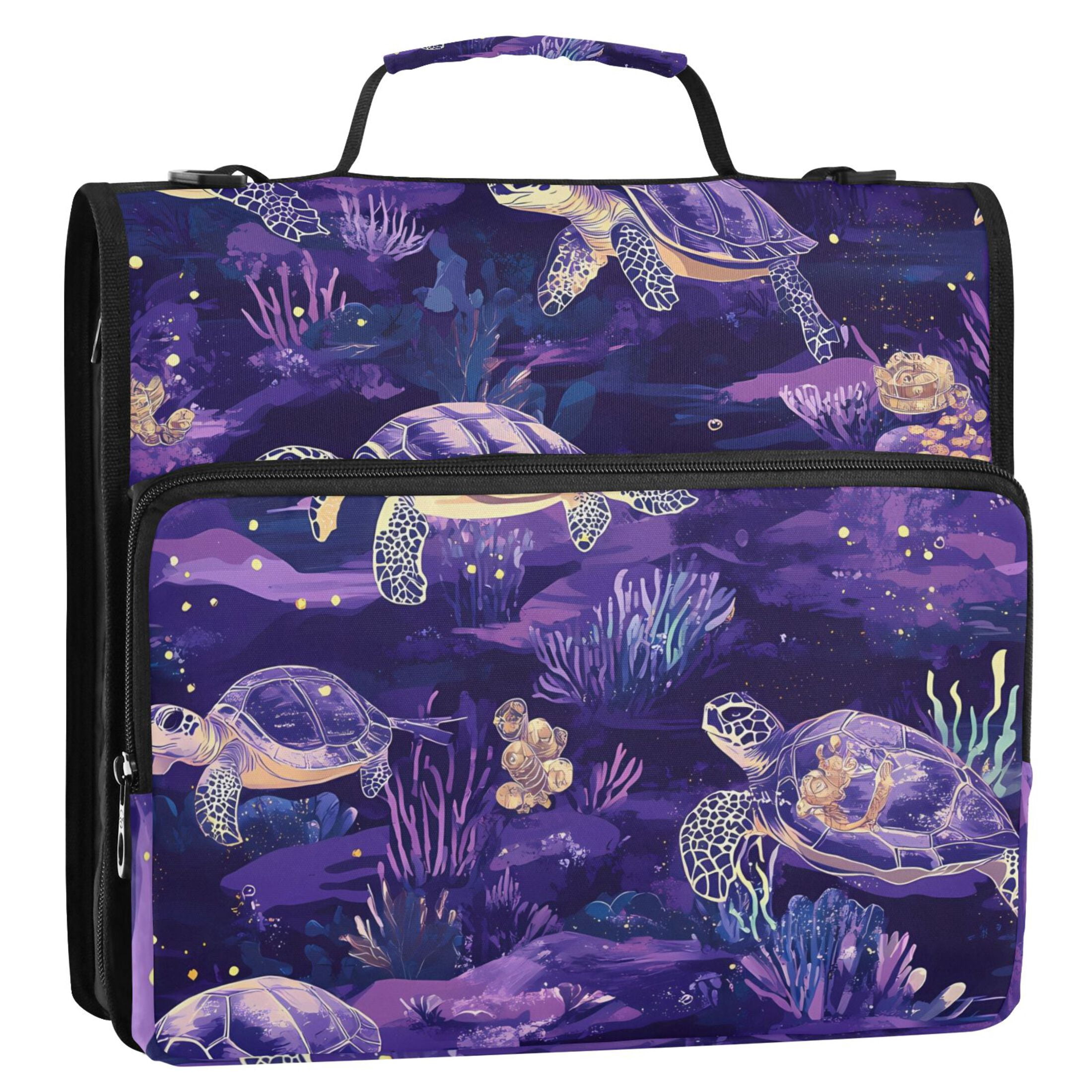 ALAZA Zipper Binder Turtles Purple 3 Ring Trapper Keeper File Folder Organizer Bag