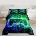 thumbnail image 2 of Manfei Boys Gaming Gamer Bedding Comforter Set 2pcs, Gradient Game Console Twin Comforter Sets, Black Blue Green Honeycomb Bedding Set, Luxury Bedroom Decor, 2 of 8