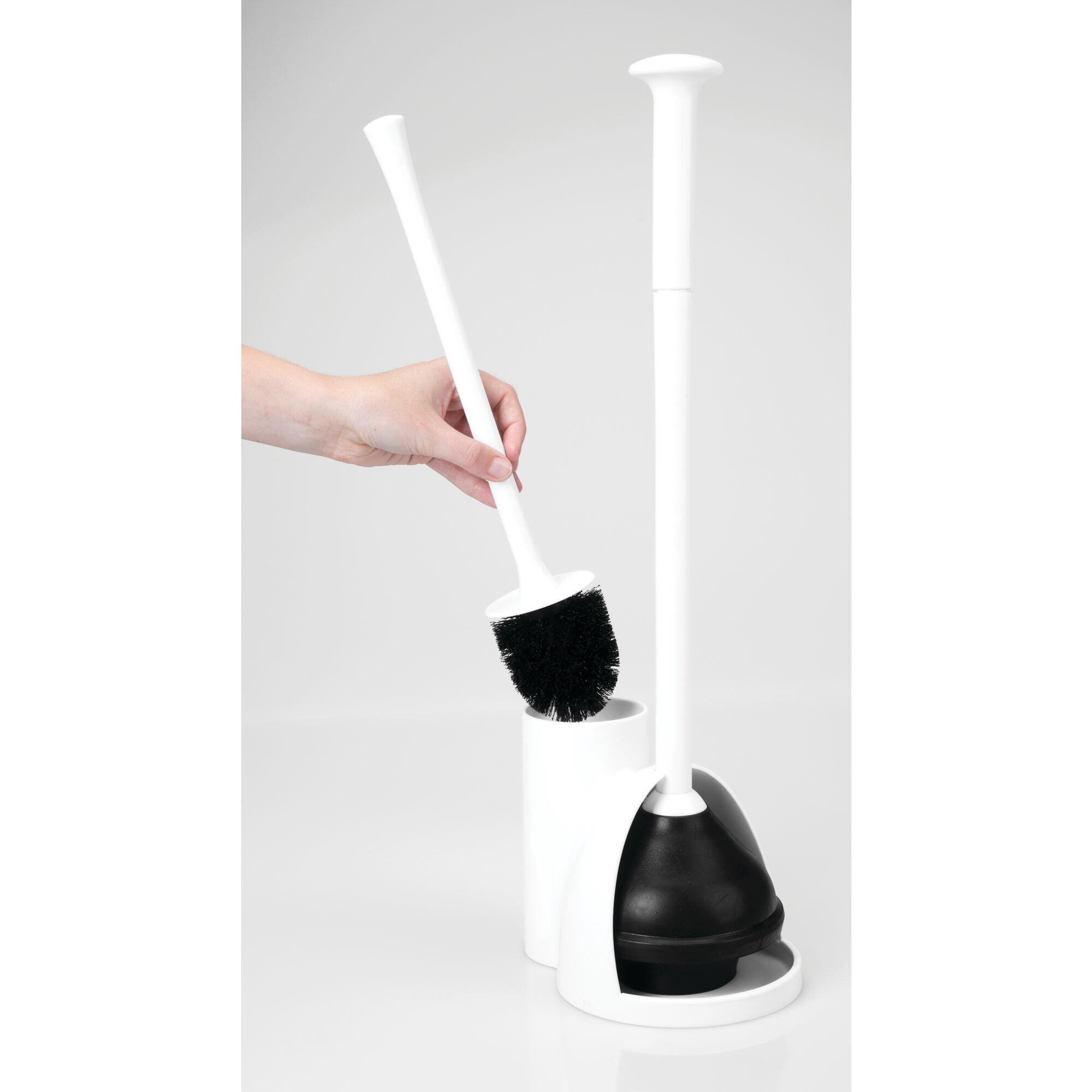 mDesign Hidden Plunger and Brush Set for Toilet Bowl - White