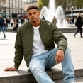 thumbnail image 7 of Dweltoz Mens Lightweight Bomber Jacket Full Zip Varsity Baseball Collar Outwear Casual Softshell Windbreaker Coat with Pockets ,Army Green 3XL, 7 of 7