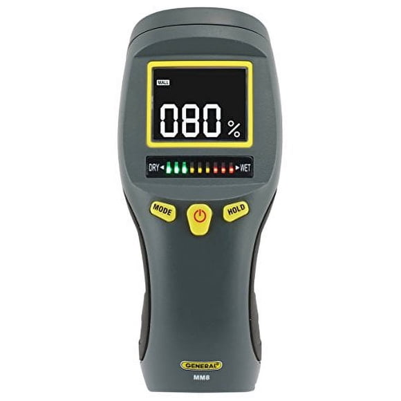 General Tools MM8 Pinless LCD Moisture Meter with Tricolor Bar Graph, black/white