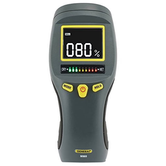 General Tools MM8 Pinless LCD Moisture Meter with Tricolor Bar Graph, black/white