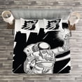 thumbnail image 3 of Ambesonne Astronaut Quilted Bedspread Set 3 Pcs, Grabbing Star Sketch, Queen Size, Black White, 3 of 3