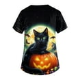 thumbnail image 3 of HAJWOH Halloween Scrubs for Women Short Sleeve Nursing Uniforms Funny Pumpkin Bat Ghost Spider Witch Print Medical Scrub Shirts Stretchy V Neck Scurbs Watermelon Red L, 3 of 3
