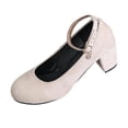 thumbnail image 3 of Bxsruta Flock Ankle Strap Block Heel Pumps for Women, Closed Toe Mid Heel Dress Shoes, 3 of 8