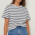 thumbnail image 1 of Blouses pour Femmes, Blouses Décontractées à la Mode pour Femmes, T-Shirt Rayé, Col Rond, Manches Courtes, 1 of 8