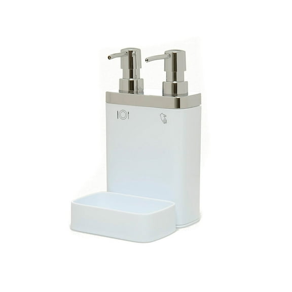 Primanova Viva Kitchen Dual Soap Dispenser With Sponge Holder White, Sponge Rack Sponge Caddy