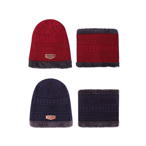 Dyfzdhu Winter Thermal Plush Hat Scarf Woolen Cap Cycling Windproof Two-Piece 2Pc