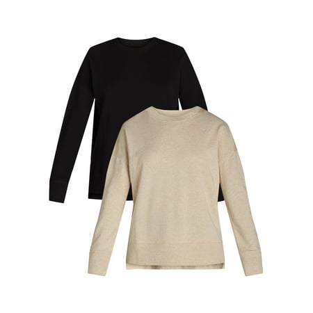 Time and Tru Women's Crewneck Sweatshirt with High-Low Hem, 2-Pack, Sizes XS-XXXL
