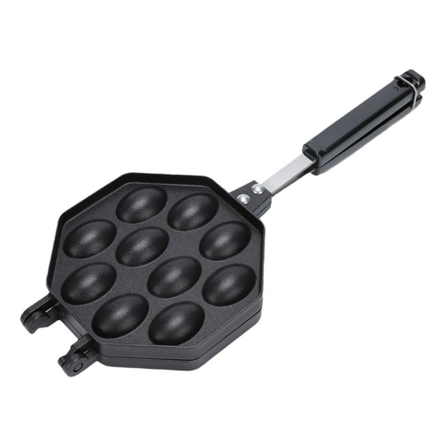 10 agujeros Takoyaki Grill, molde para hornear con mango, herramienta de hornear, placa de parrilla de pulpo, bandeja de panqueque relleno para la