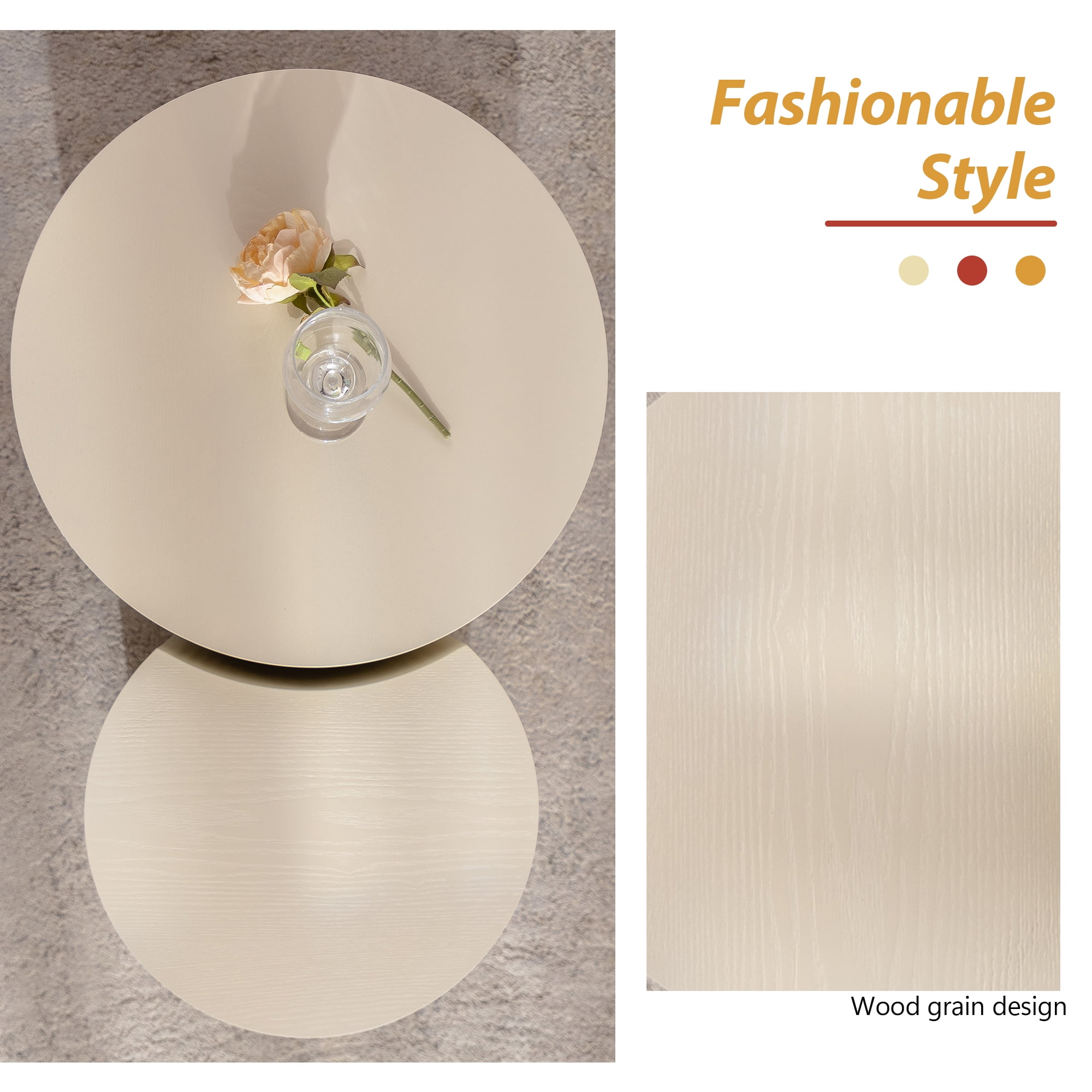 MDQMDCoffee Table Set of 2,Round Coffee Table Handcrafted Relief Sturdy Pedestal Wooden Olive-Shaped Tea Table for Living Room