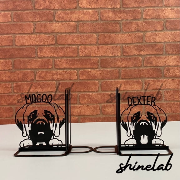 Shinelab English Mastiff Dog Metal Bookend Dog Lover Name Bookend, Pet Animal Table Bookshelf Decor 5756