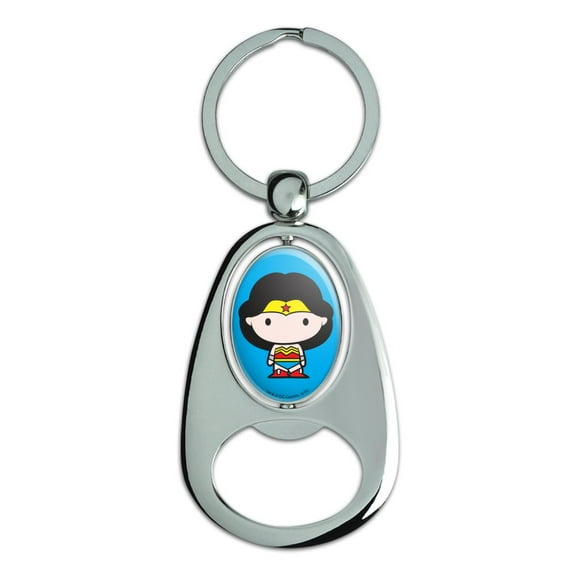 Wonder Woman Cute Chibi Character Keychain Chrome Metal Spinning Oval Bottle Opener