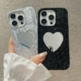 thumbnail image 4 of for iPhone 13 Pro Max Mirror Case Luxury Bling Glitter Black, Cute Tin Foil & Rock Texture 3D Love Heart Shape Makeup Mirror for Women Girls Soft Shockproof Protective Case Cover for 13 ProMax, 4 of 6