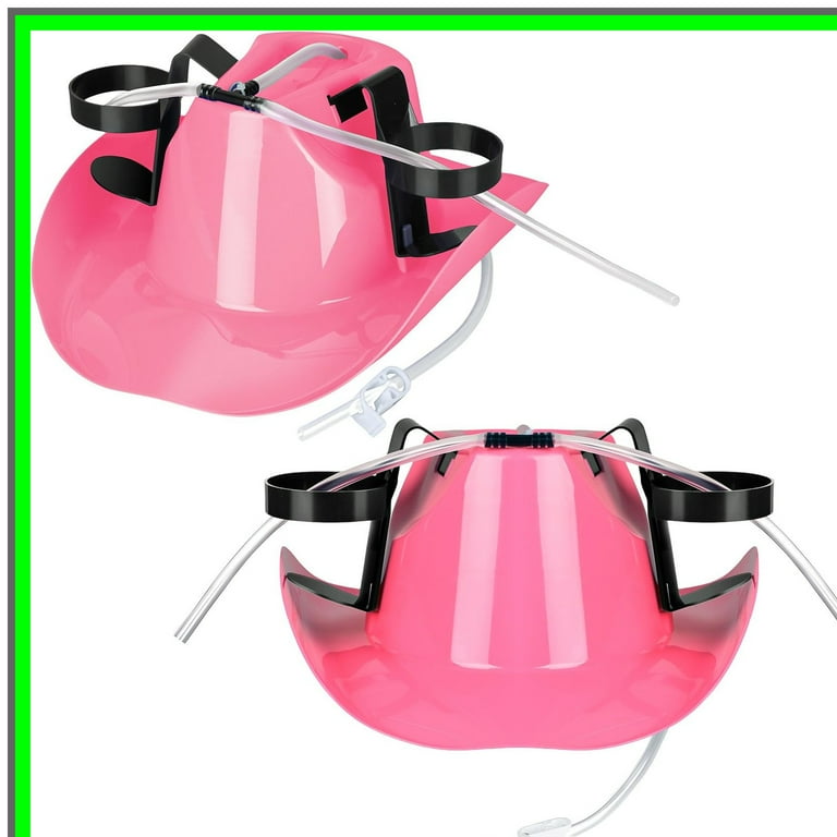 Juice Cowboy Hat Duo with Straw Fun Beverage Holder for Parties Festivals and Outdoor Events Stylish Pink Soda Hat for Adults to Enjoy