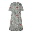 thumbnail image 5 of Dezsed Women Casual Loose Bohemian Floral Dress with Pockets Short Sleeve Long Midi Summer Beach Flowy Dress Light Gray L, 5 of 5