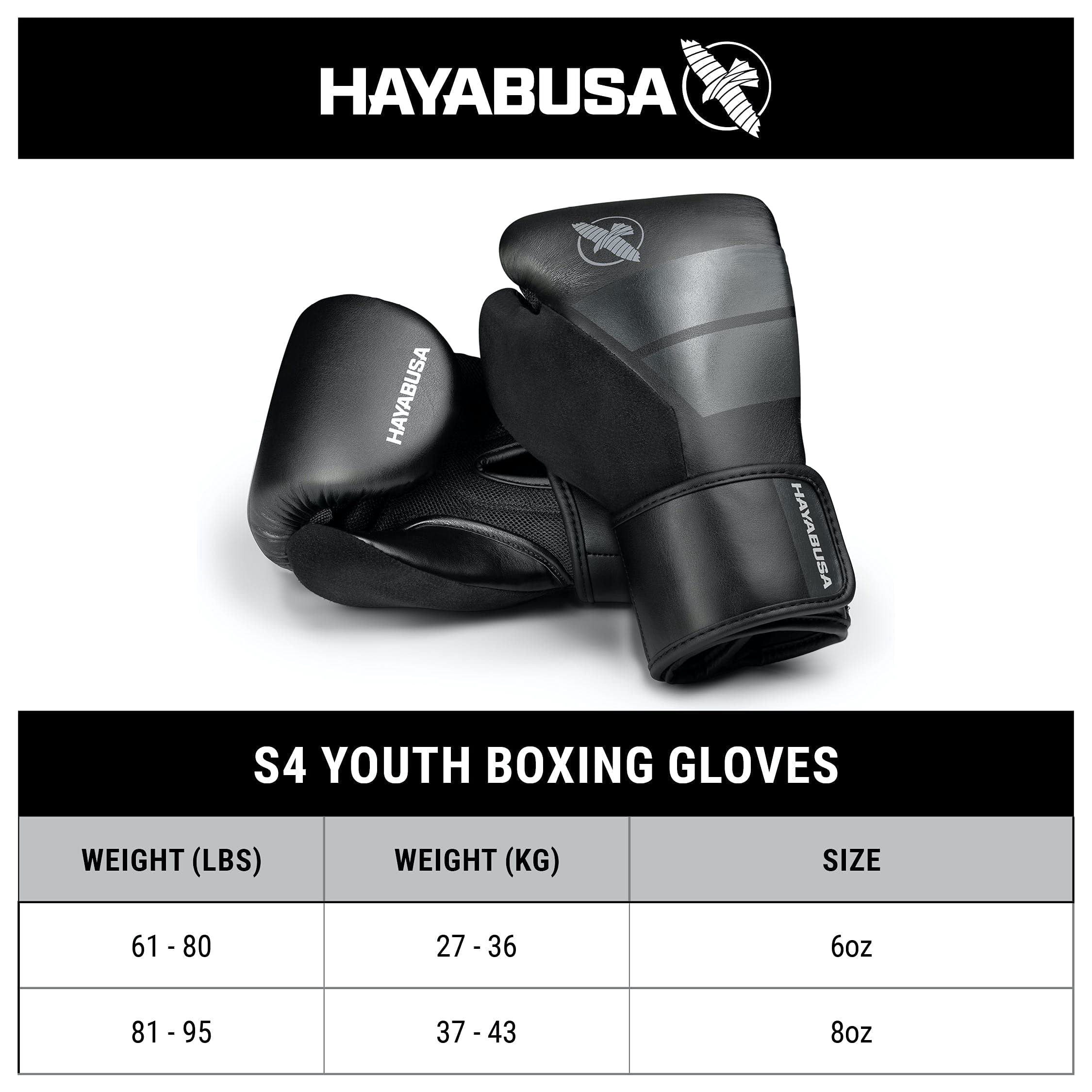 Hayabusa S4 Kids Boxing Gloves for Boys and Girls - Charcoal, 8 oz