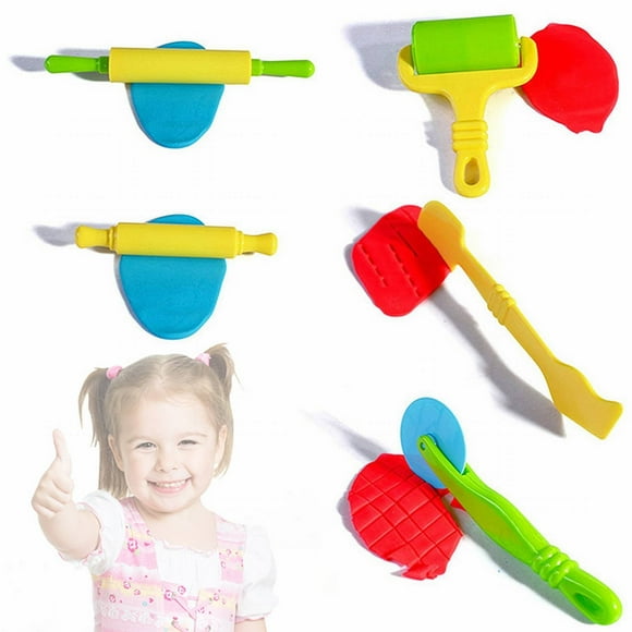 Jkkant 6Pc Kids Play Dough Tools Set, Modeling Clay Cutters & Rollers, 3D Plasticine Accessories for Early Learning, Creativity, Arts and Crafts
