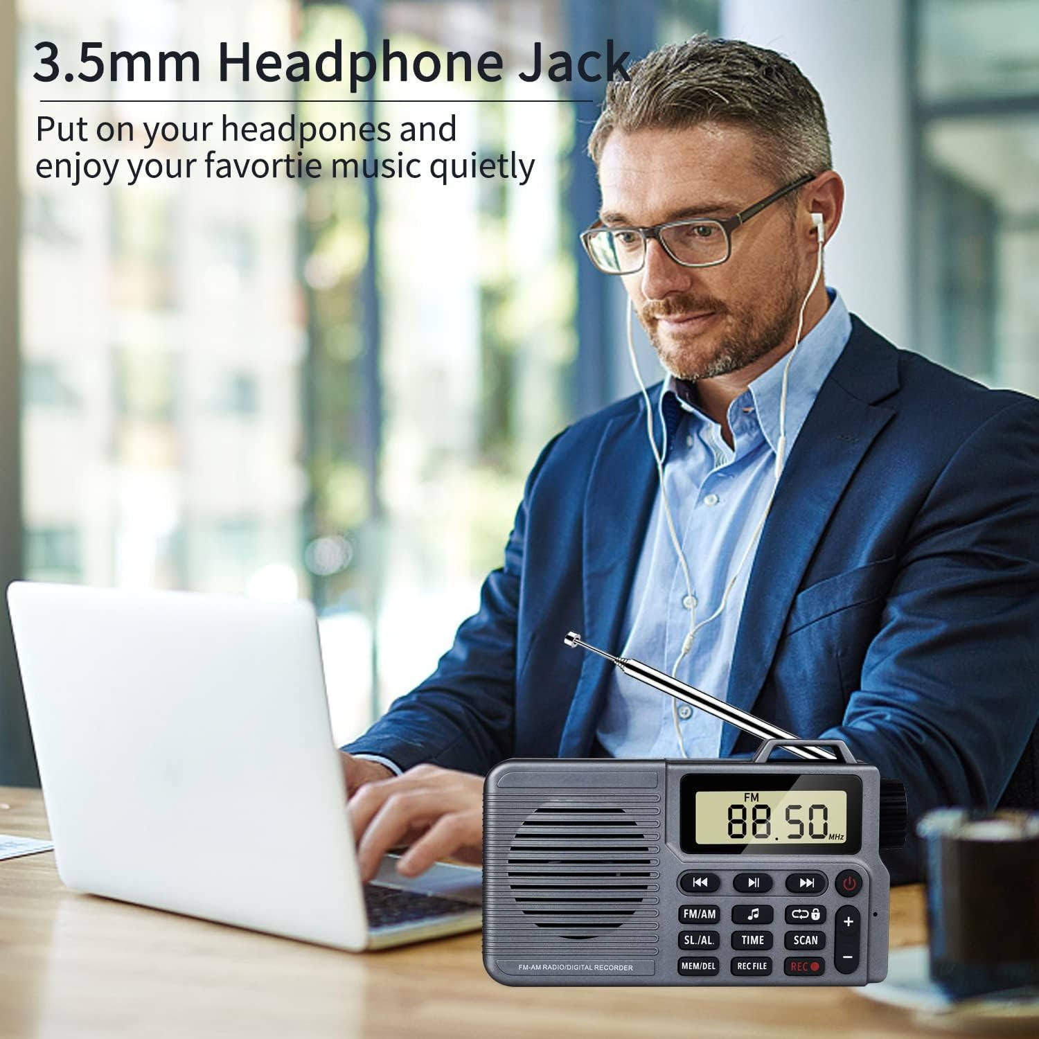 Portable AM/FM Radio with Bluetooth Speaker, Recording, Alarm Clock, and Long Battery Life | Compact Design for Home, Outdoor, and Travel