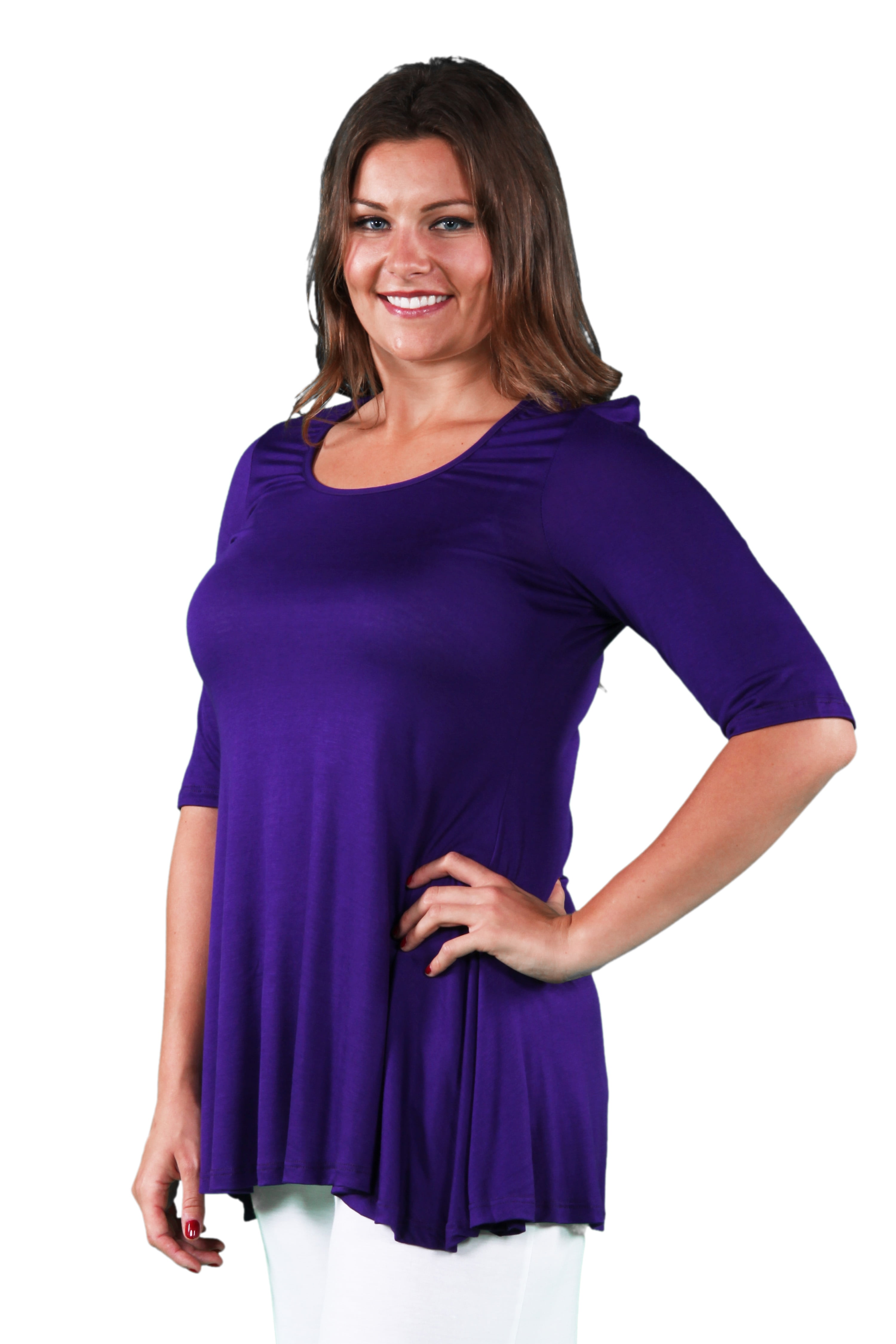 24seven Comfort Apparel Elbow Sleeve Plus Size Tunic Top For Women