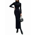 thumbnail image 3 of Robe Maxi à Manches Longues Automne et Hiver pour Femmes, Tricot Côtelé, Robe Décontractée Slim, Noir G, 3 of 9