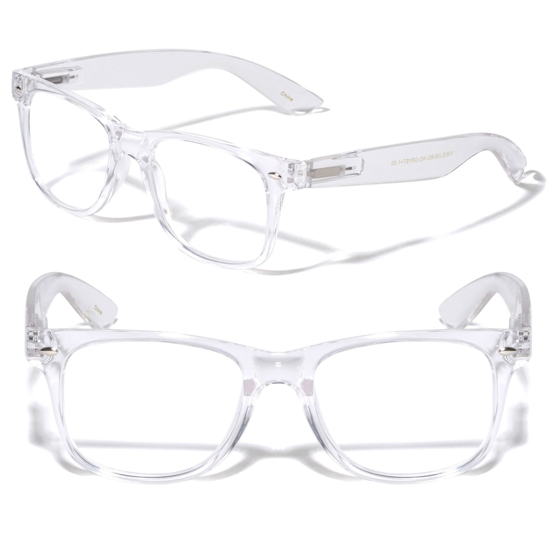 2 Pairs Transparent Neon Color Deluxe Reading Glasses - Comfortable Stylish Simple Readers Magnification +1.00
