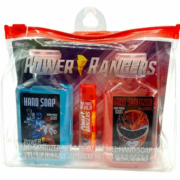 Power Rangers Hand Soap Lip Balm w/ Carry Case Bath Set Blue & Red Ranger